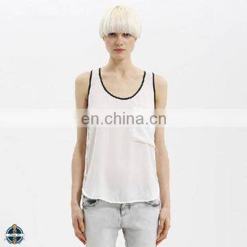 T-WV504 Lady Loose Fitted White and Black Chiffon Singlets Wholesale Tank Top