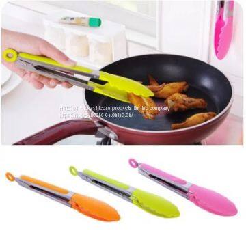 8 Inch Environmental Stainless Steel Silicone Kitchen Cooking BBQ Tongs Random Color