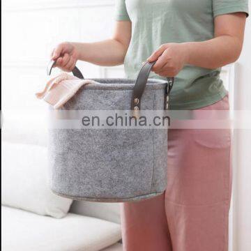 Large Capacity Strong Felt Laundry Basket With PU Leather Handle photo-6