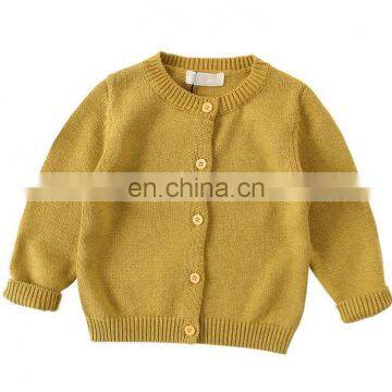 Mustard 100% cotton kids sweaters hand knit cardigans for young girls