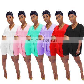 Custom Logo Women's matching plus size loose fit shirts and tight fit biker shorts sets