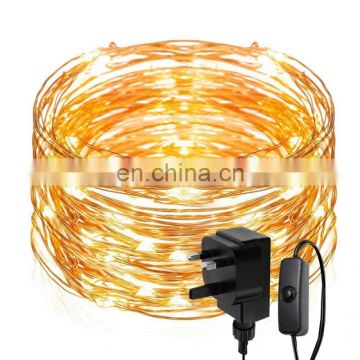 LED Copper string light 200 light 20m UK adapter with inline switch