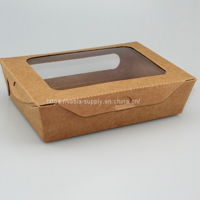 900ml food packaging kraft paper salad box with PLA material window- Takeaway Kraft paper salad lunch box