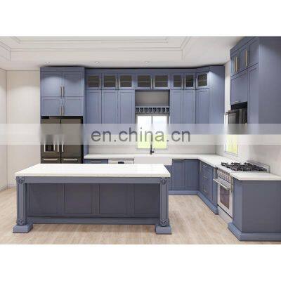 CBMMART Solid Wood Modular Kitchen Blue White Shaker Wooden Kitchen Cabinets Designs