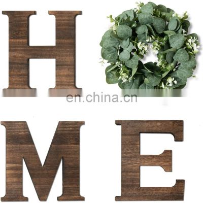 Rustic  Wooden Home Sign with Artificial Eucalyptus  Wall Art  Letters  Wreath  for Living Room wedding  Wall Hanging Decor