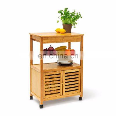 Bamboo wooden  trolley cart cabinet storage trolley with wheels kitchen furniture