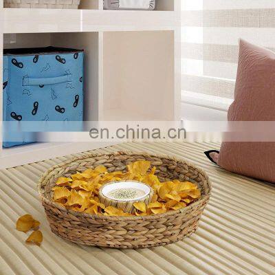 Straw Round Wicker Water Hyacinth Woven Chip & Dip Serving Platter With Bowl Holder and Lid WHolesale Made in Vietnam photo-3