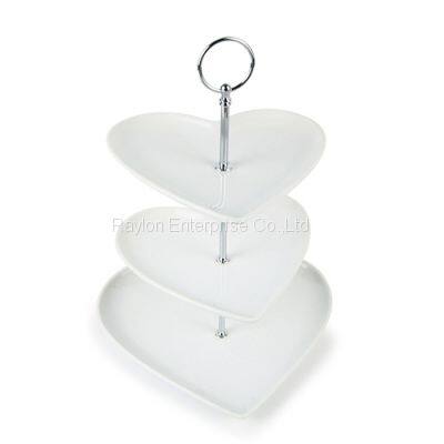 Plain White Heart-shaped Ceramic Plates 3-tiers Set