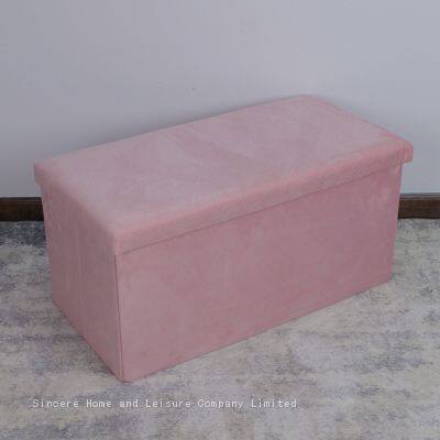 Foldable storage velvet ottoman-Pink