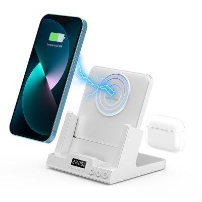 Panel Removable 4 In 1 Wireless Charger Stand Alarm Clock Temperature Time Display Cell Phone Charging Station