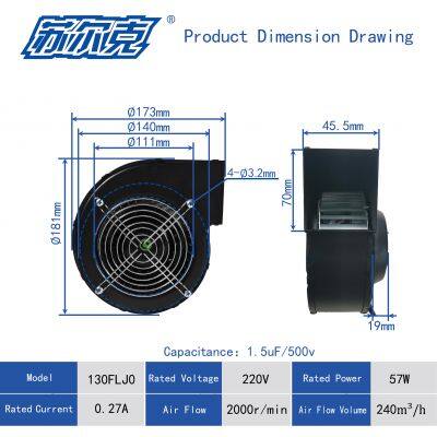 FLJ Centrifugal Fan for Sky Dancer Greenhouse Blower 130FLJ 60W Ac Motor Air Centrifugal Blower Fan photo-2