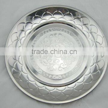 stainless steel Round dish plate with flower pattern