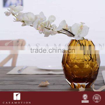 Casamotion Shiny Modern Small Diamond Amber Color Handmade Glass Flower Vase