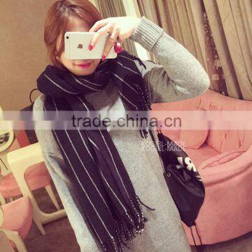 Latest Design Korean Fashion Tassel Striped Wool Shawl Scarf