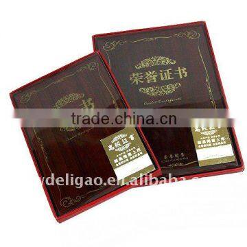 Wood Painting Gold Foil Stamping Logo Honor Certificate Holer