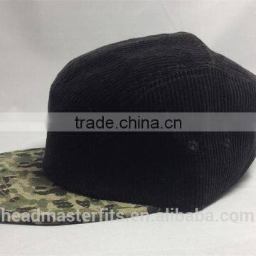 Custom 5 Panels Blank Corduroy Snapback Hat Nylon Plastic Button Corduroy Snapback Cap photo-2