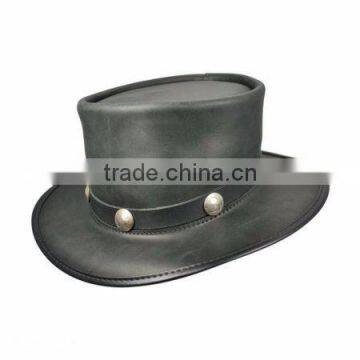 2015 FASHION STYLISH BROWN BLACK GENUINE LEATHER ELDORADO TOP HAT FOR MENS