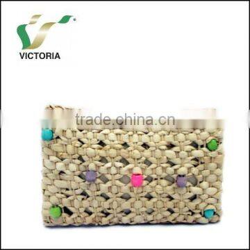 Wood Bead High Quality Ladies Fashion Maize Straw Beach Clutch Bag Hand Bag