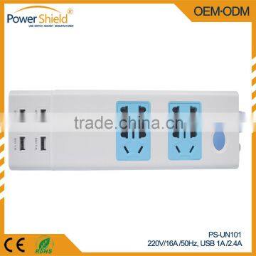 Universal /Middle East/ UAE/ Dubai 4 AC Power Supply + 4 USB Socket Strip With Surge Protector 220V 16A photo-2