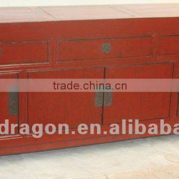 Chinese antique furniture red pine wood three drawer four door cabinet