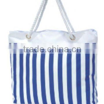 blue white striped beach bag