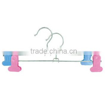 Cheap colorful mental plastic trouser hanger with clips factory wholsale1324