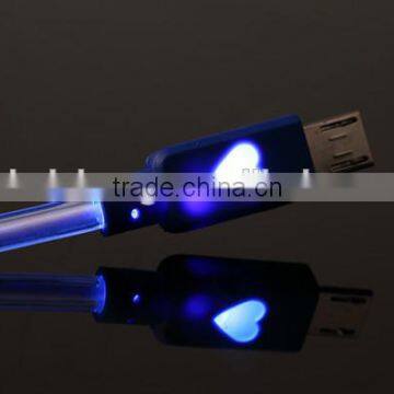 Hot sale micro usb and usb2.0 connector blue led flashing light driver download usb data cable for sony walkman