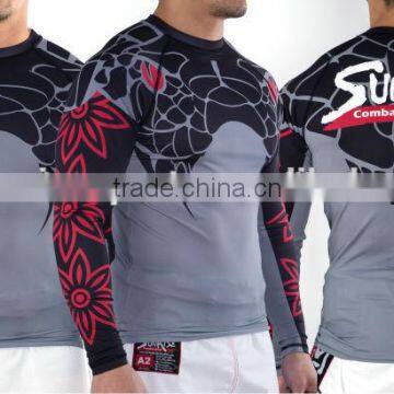 Custom Men's Long Sleeve Polyester BJJ Rashguard MMA Rashguards Wholesale