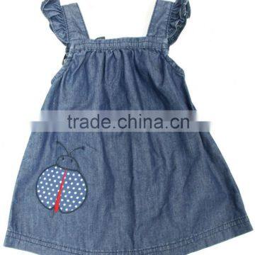 Lovely girls fashion sleeveless embroidery denim dress girls soft blue denim long skirts factory price