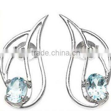 .925 Sterling Silver Earrings,Genuine BLUE TOPAZ Wholesale silver jewelry