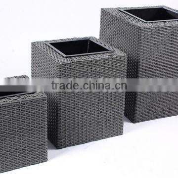 Set 3 Square PE Rattan Planter Plastic Wicker Pot Black