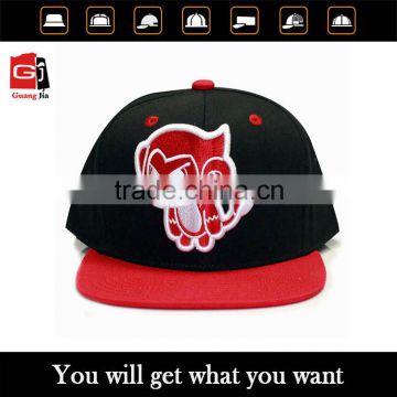 wholesale custom promotional blank plain black 3d embroidery 6 panel snapback cap/hat with flat bill