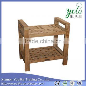 Natural Finish Bamboo Shower Stool with Arms and Shelf