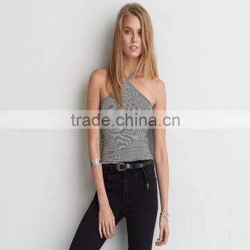 Fashion striped off shoulder women crop tops sexy cotton spandex slim fit crop top tee