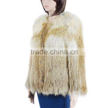 Ladies knitted fox fur coat red fox fur coat KZ150068