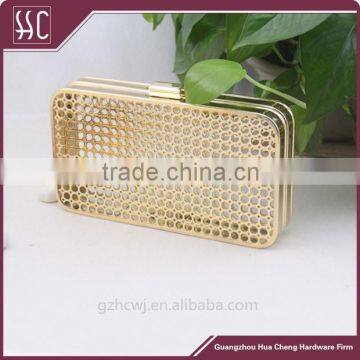 shiny gold metal box frame for lady clutch