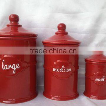 hot sale red glazed ceramic canister set, large/medium/small