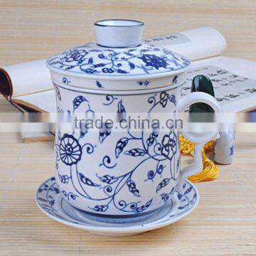 Ceramic Tea Mugs With Lid and Sauce China Tea Cups photo-3