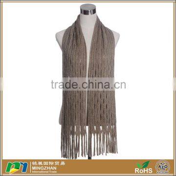 Women Brown Trendy Warm Wave Pattern Infinity Crochet Knit Scarf