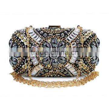 Fashion Classic Design Embroidery Flowers Party Black Diamond Clutch Evening Bag Shoulder Bag Handbag Ladies Purse(C024) photo-3