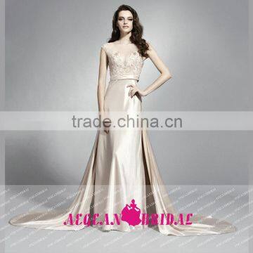 HT31 New Fashion Elegant O Neck Beaded Long Prom Dress 2015 See Through Floor Length A-line Cap Sleeve Vestido De Festa