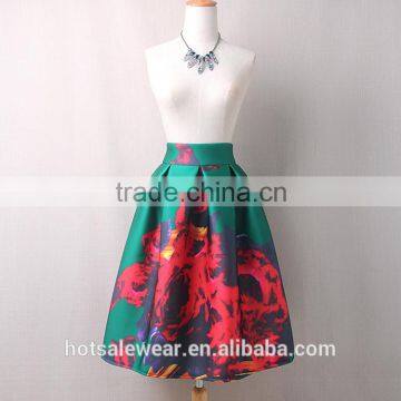 Modern Women Pattern Midi Length Skirt Floral Printed A Line Knee Length Skirt PH-9218 photo-4
