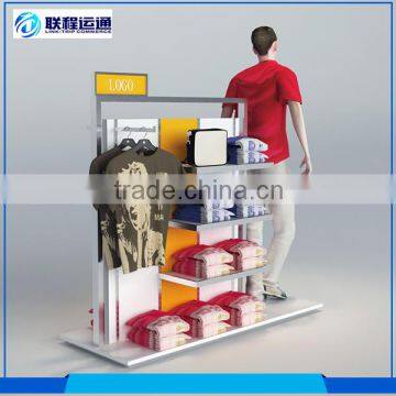 Newest design shop MDF stainless steel display stand clothing rack