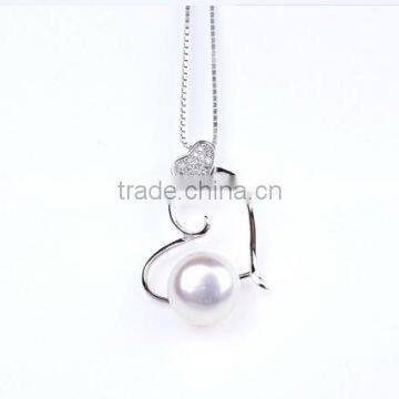 white Fresh water pearl 925 silver heart pendant necklace