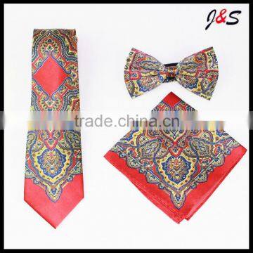 newest design 100% silk print ties with pocket squares set