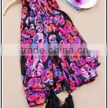 Fashion Skull Print Scarf 150g Colorful Printed Scarf