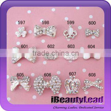 fashion nail alloy rhinestone metallic bow nail alloy with many designs