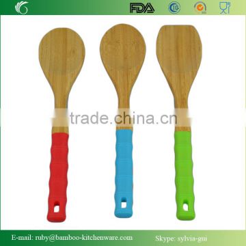 3 Piece Color Silicon Handle Bamboo Wood Kitchen Utensil Food Turner Set