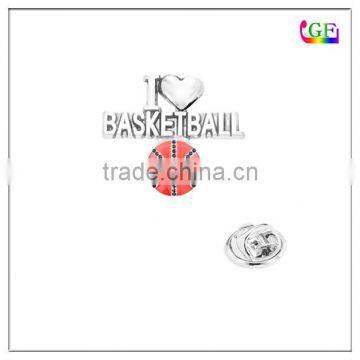 I LOVE BASKETBALL RHINESTONE LAPEL PIN