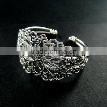 Vintage Style Filigree Base Tray Bezels Silver Plated Brass Bracelet Blank Cuff DIY Supplies 1900051 photo-3